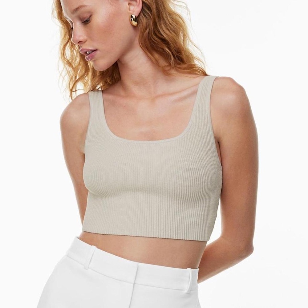 Aritzia Babaton Sculpt Knit Squareneck Cropped Tank Top Tan XS
